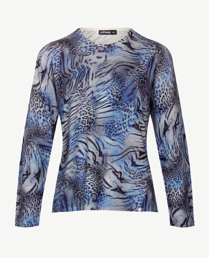 Gollé Haug - Dunne pullover - Ronde hals - Blauwen met grijs en navy