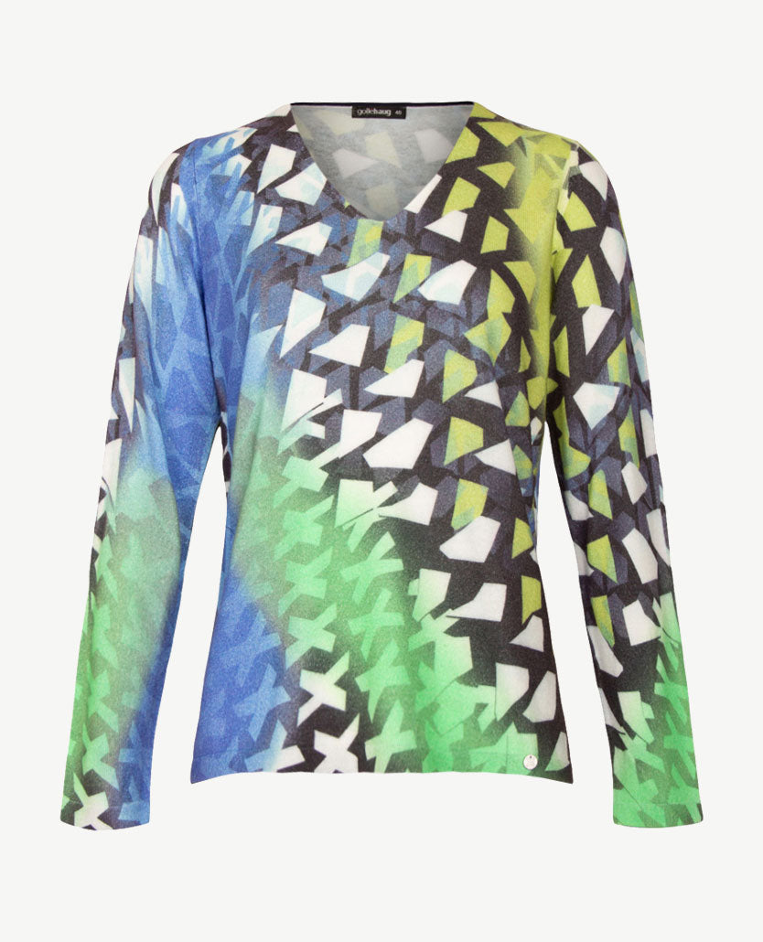 Gollé Haug - Lichte pullover V-hals - Groenen met blue, kobalt en grijs