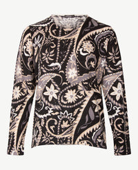 Gollé Haug - Lichte pullover ronde hals - Beige met zwart en grijs