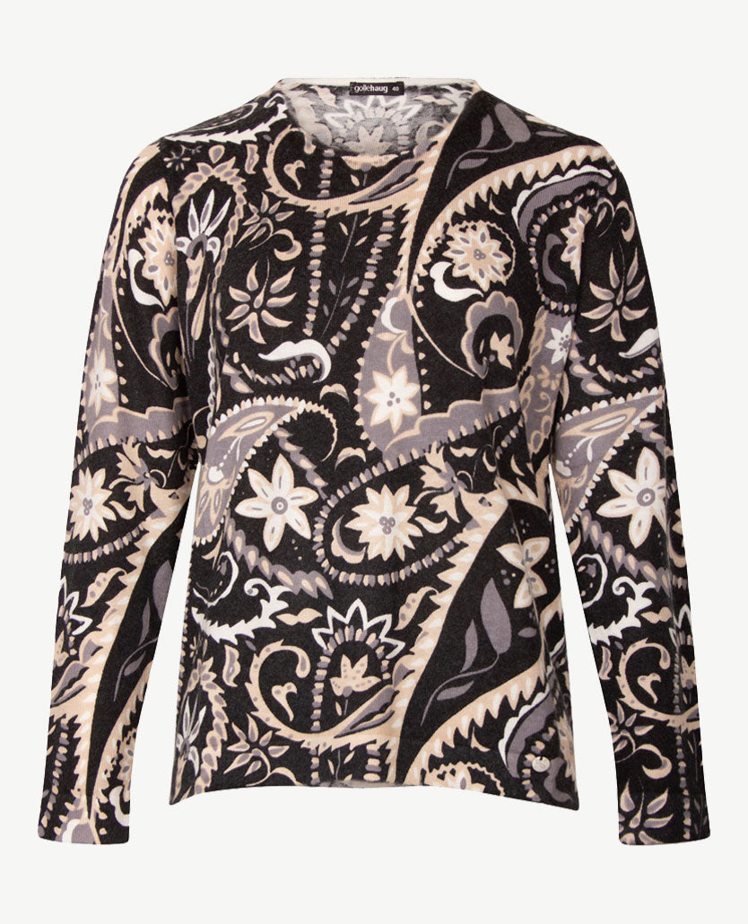 Gollé Haug - Lichte pullover ronde hals - Beige met zwart en grijs