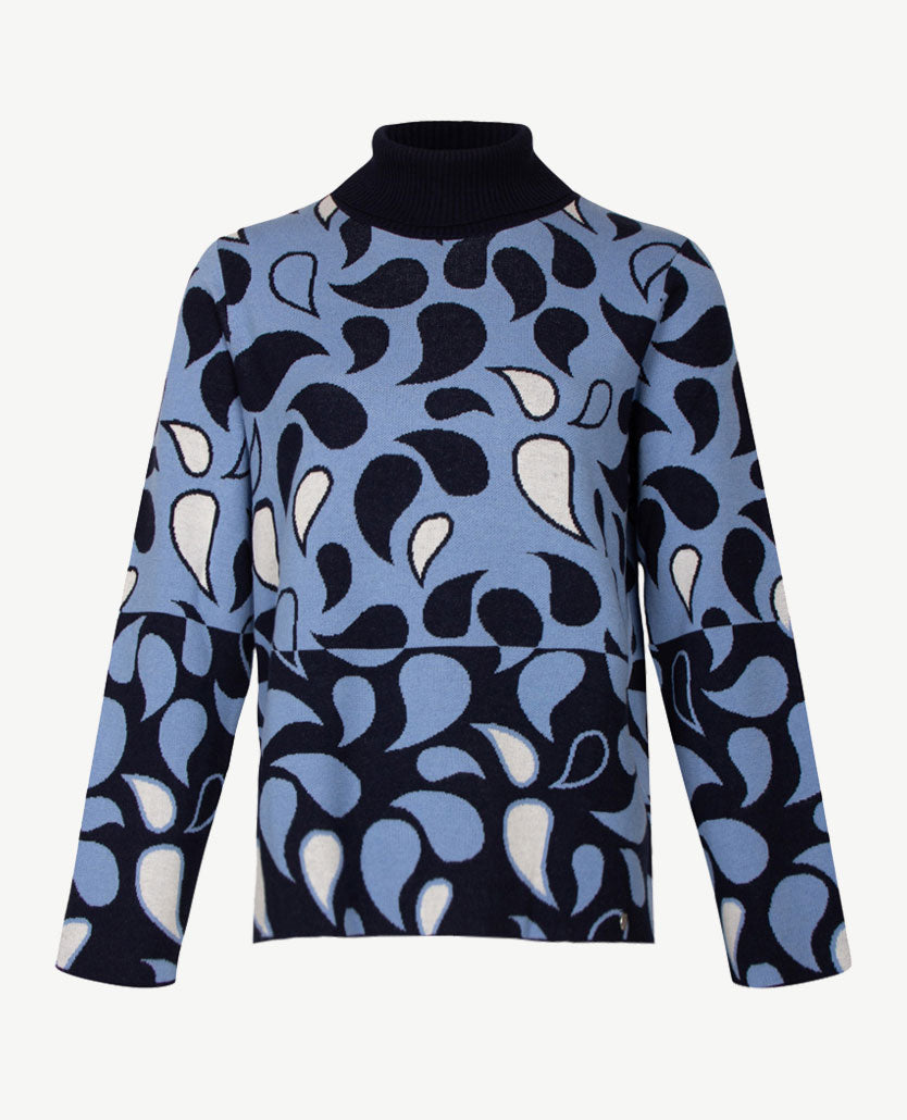 Gollé Haug - Pullover coll - Navy met wit en ice
