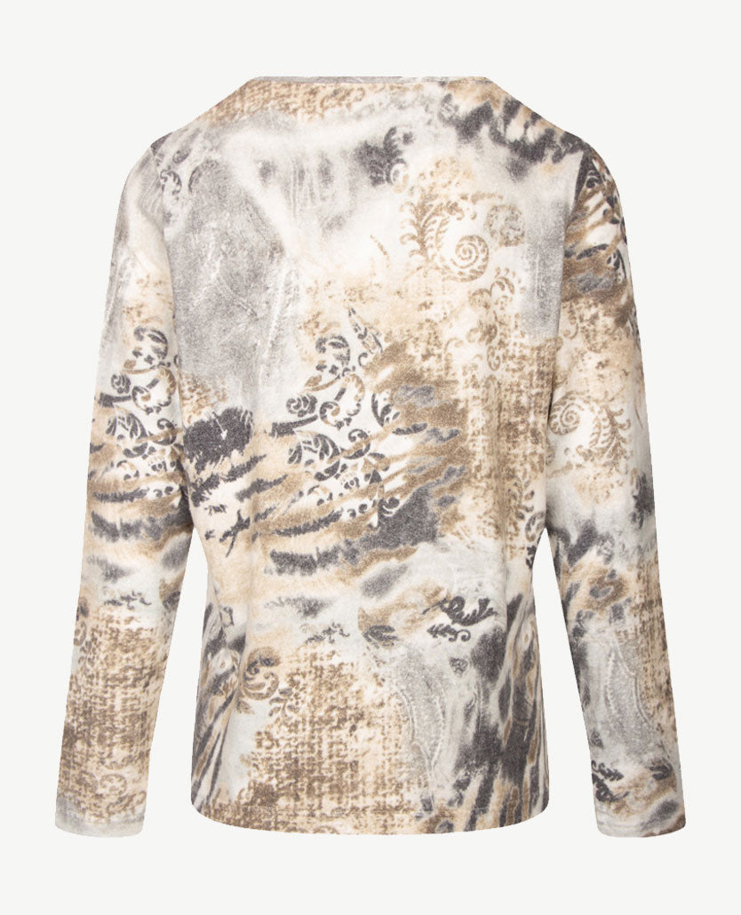 Gollé Haug - Lichte pullover ronde hals -Grijzen met beiges en off-white