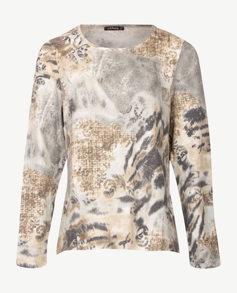 Gollé Haug - Lichte pullover ronde hals -Grijzen met beiges en off-white