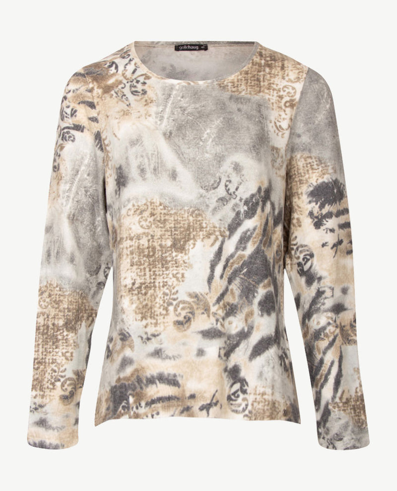 Gollé Haug - Lichte pullover ronde hals -Grijzen met beiges en off-white
