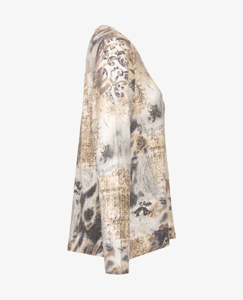 Gollé Haug - Lichte pullover ronde hals -Grijzen met beiges en off-white