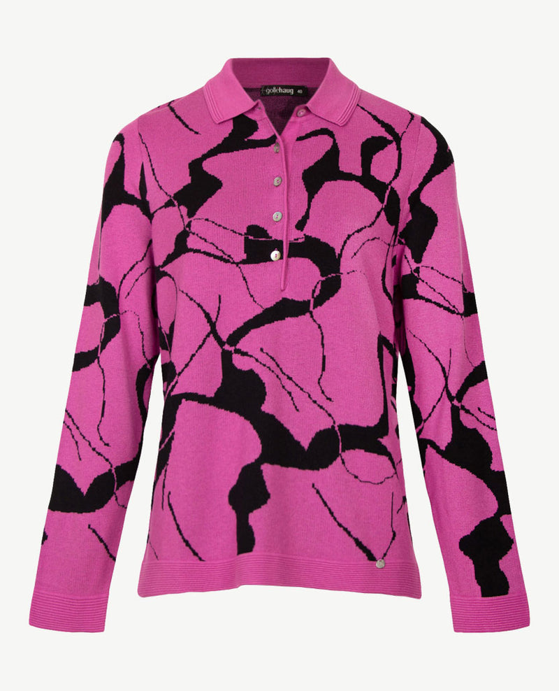 Gollé Haug -  Polo gebreid -  Pink  met zwart