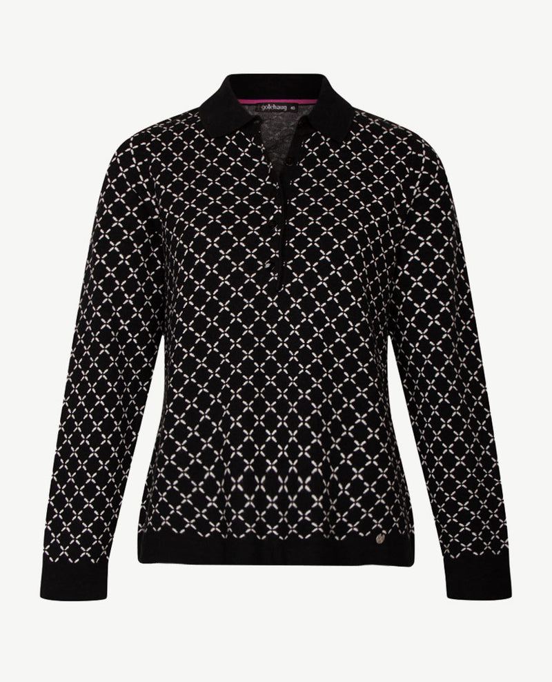 Gollé Haug -  Polo gebreid -  Zwart met off-white en rose