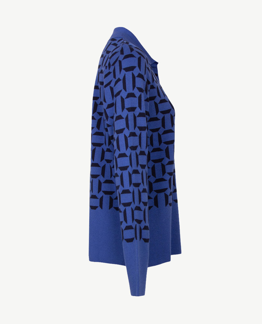 Gollé Haug -  Polo gebreid - Dessin kobalt met navy