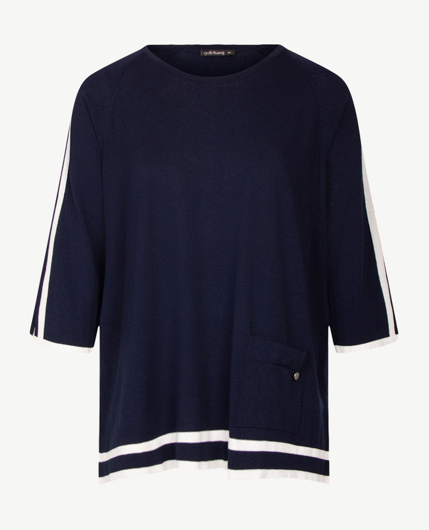 Gollé Haug - Lichte pullover ronde hals - Navy met wit