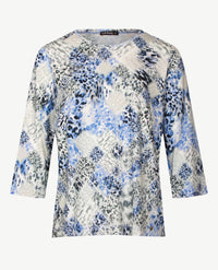 Gollé Haug - Top ronde hals - Ice blue met grijs en wit
