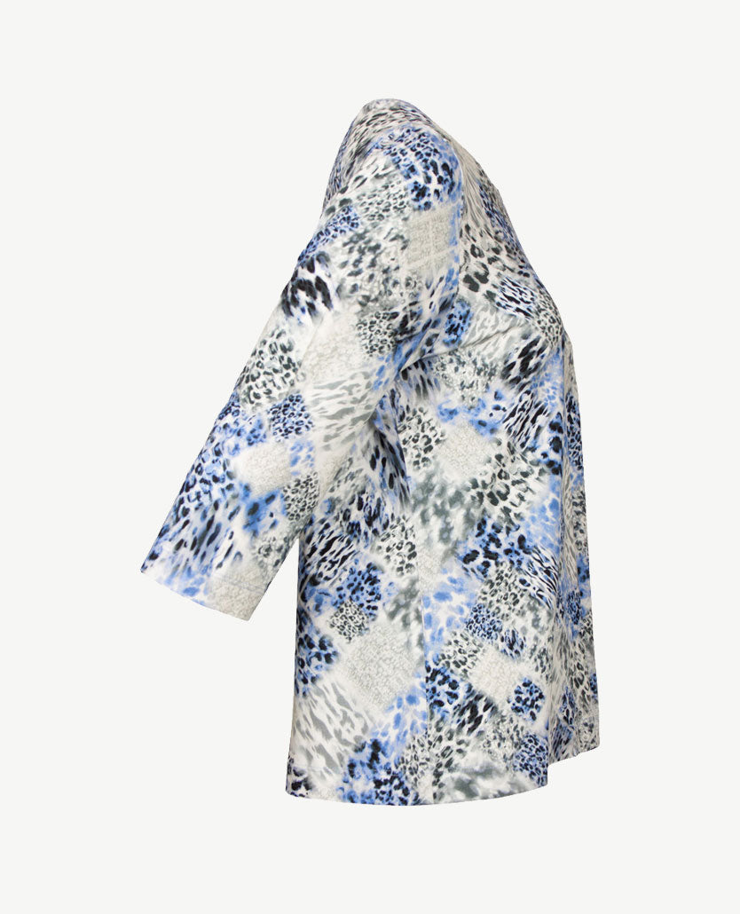 Gollé Haug - Top ronde hals - Ice blue met grijs en wit