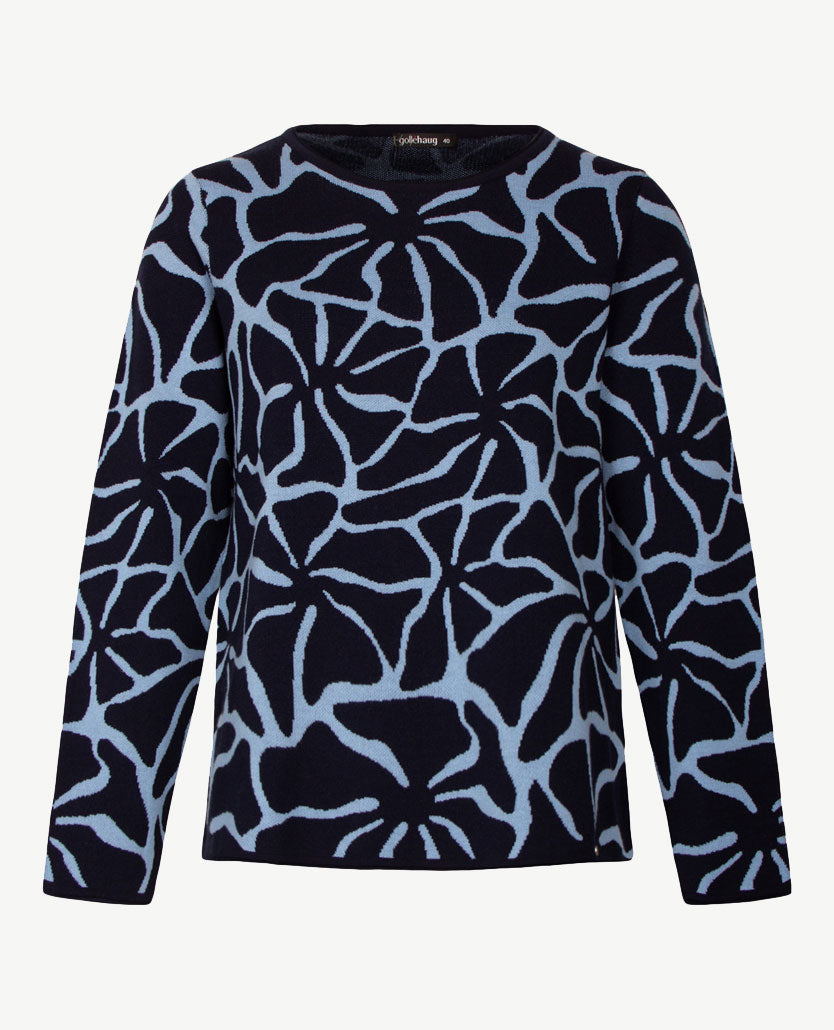 Gollé Haug - Damespullover ronde hals - Navy met ice blue