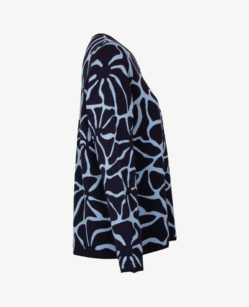 Gollé Haug - Damespullover ronde hals - Navy met ice blue