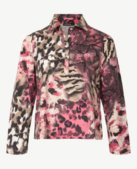 Gollé Haug - Damespolo - Cashmere touch - Antraciet met beige, taupe, creme en rose
