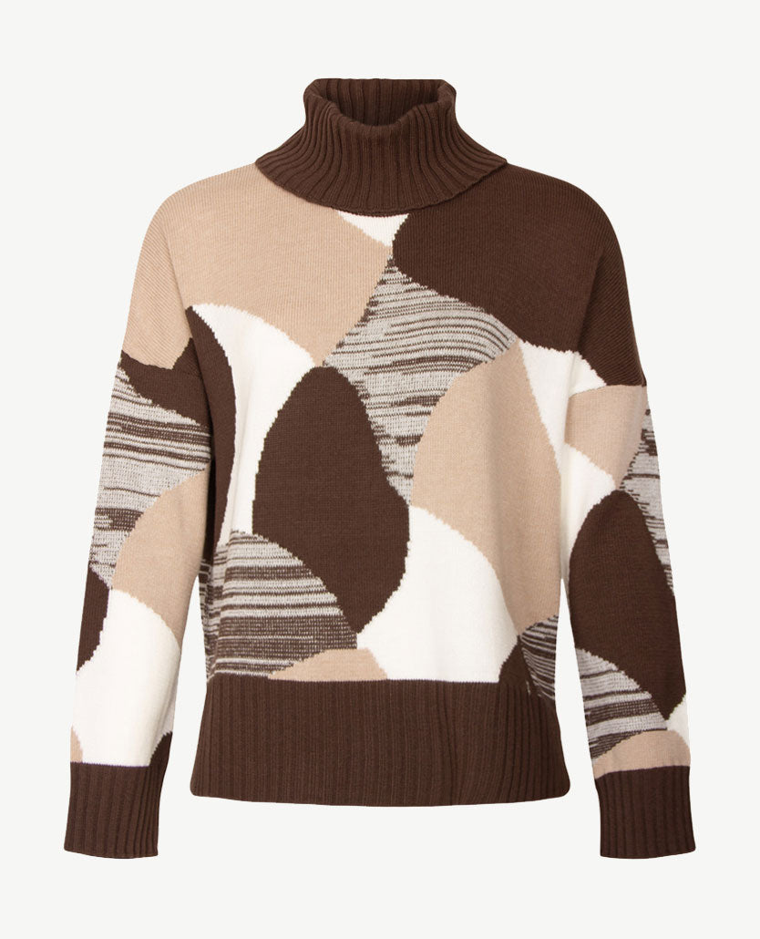 Gollé Haug - Damespullover coll - Choco met beige en cream
