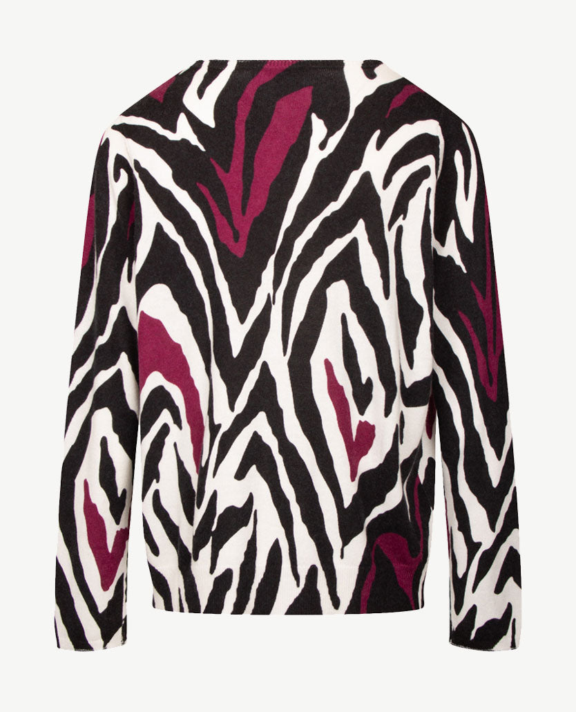 Gollé Haug - Dunne damespullover - Ronde hals - Antraciet met cream en burgundy