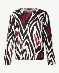 Gollé Haug - Dunne damespullover - Ronde hals - Antraciet met cream en burgundy