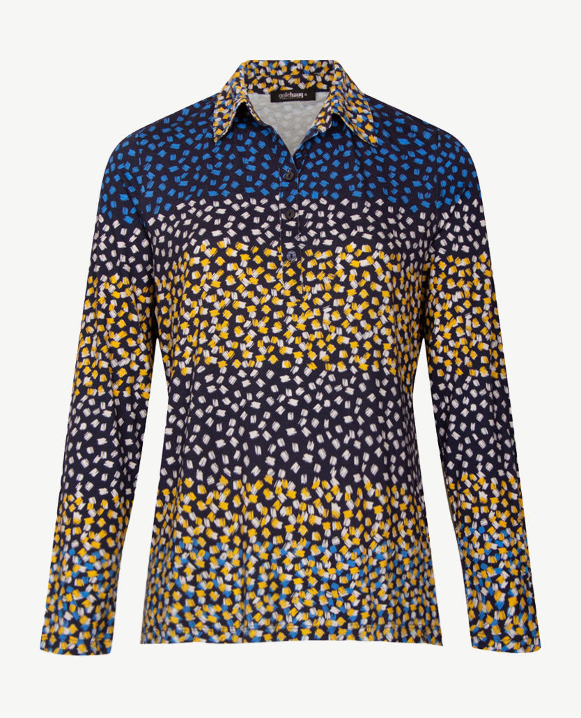 Gollé Haug - Damespolo - Jersey - Navy met oker, kobalt en beige