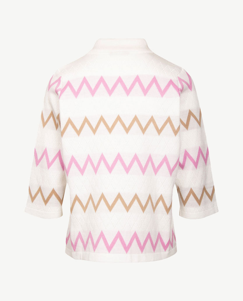 Gollé Haug - Polo - gebreid - Wit met rose en beige-taupe