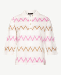 Gollé Haug - Polo - gebreid - Wit met rose en beige-taupe