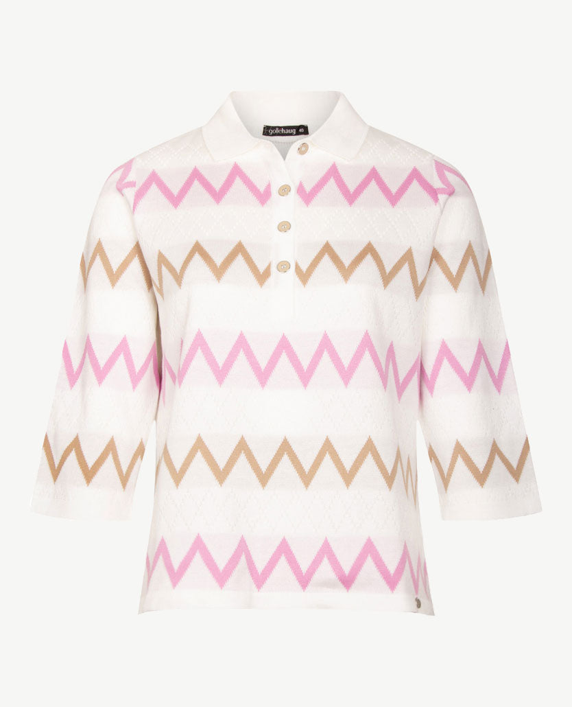 Gollé Haug - Polo - gebreid - Wit met rose en beige-taupe