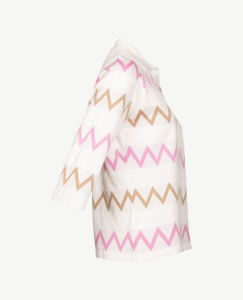 Gollé Haug - Polo - gebreid - Wit met rose en beige-taupe