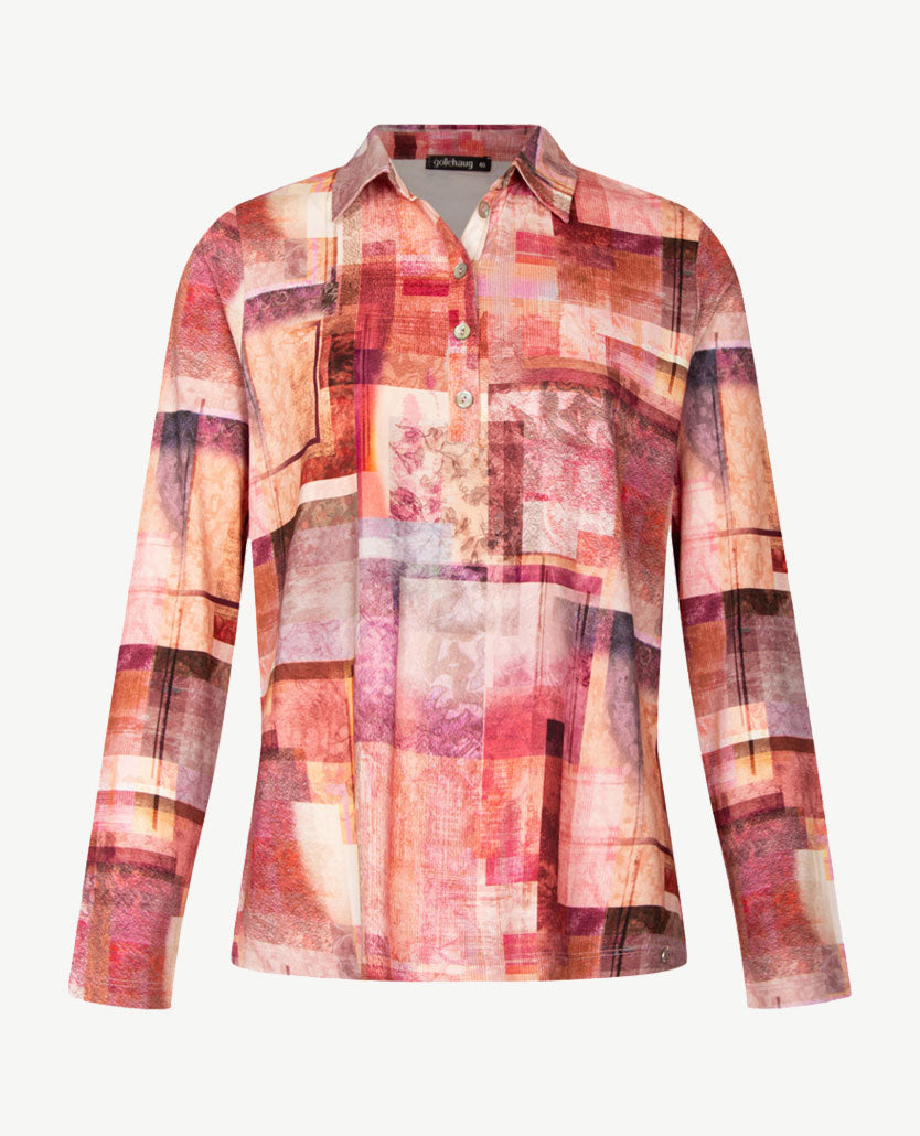 Gollé Haug - Damespolo - Jersey - Bordeaux met burnt orange en off-white en beige