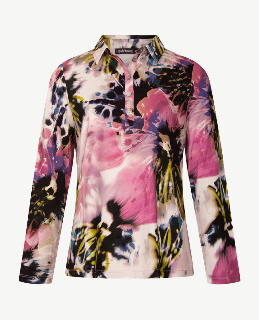 Gollé Haug - Damespolo - Jersey - Multicolor met rose, zwart en cream