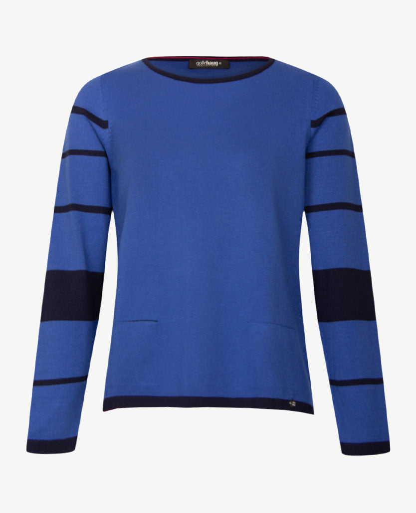Gollé Haug - Damespullover - Ronde hals - Kobalt met navy en pink