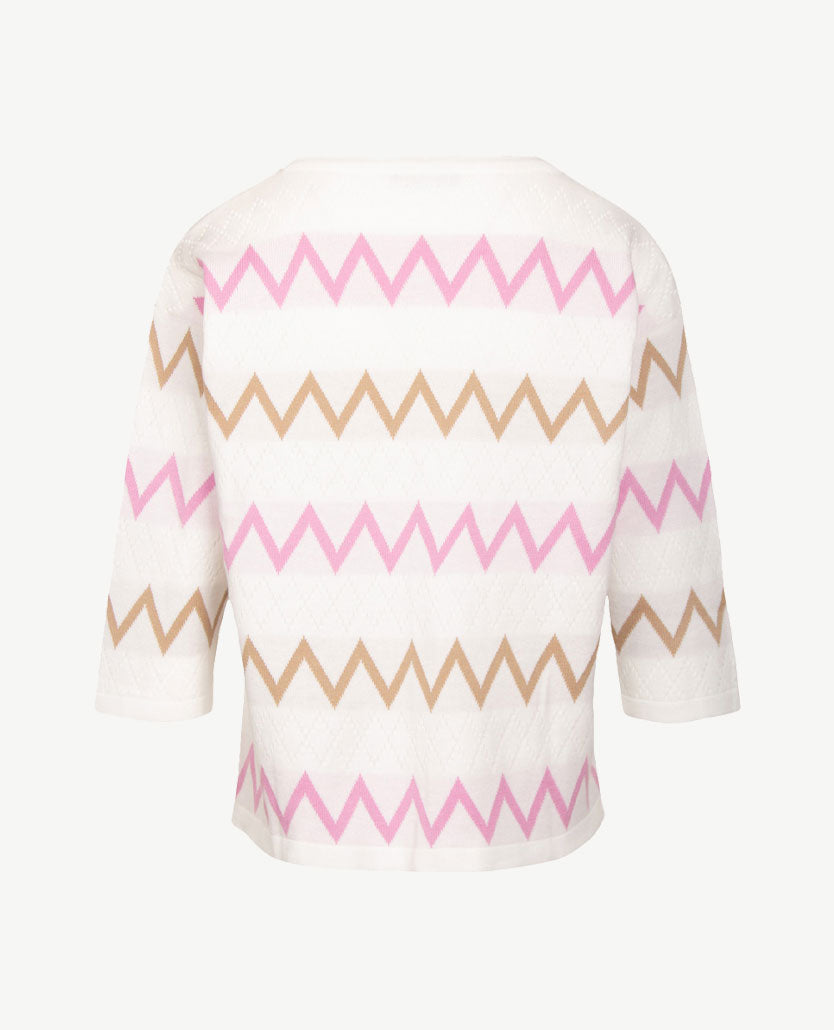 Gollé Haug - Lichte pullover ronde hals - Wit met rose en beige