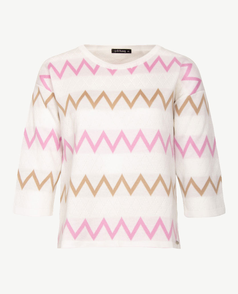 Gollé Haug - Lichte pullover ronde hals - Wit met rose en beige