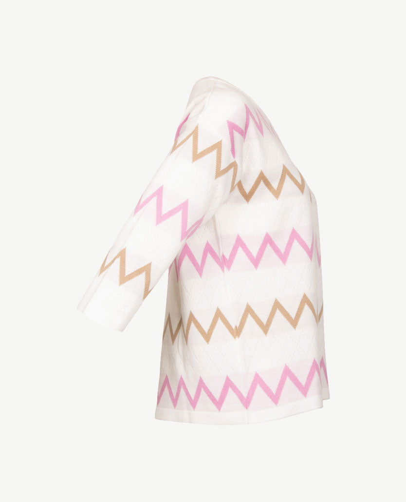 Gollé Haug - Lichte pullover ronde hals - Wit met rose en beige