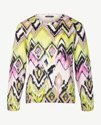 Gollé Haug - Lichte pullover ronde hals - Lime met rose, zwart, beige en wit in een multicolor dessin