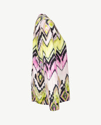 Gollé Haug - Lichte pullover ronde hals - Lime met rose, zwart, beige en wit in een multicolor dessin