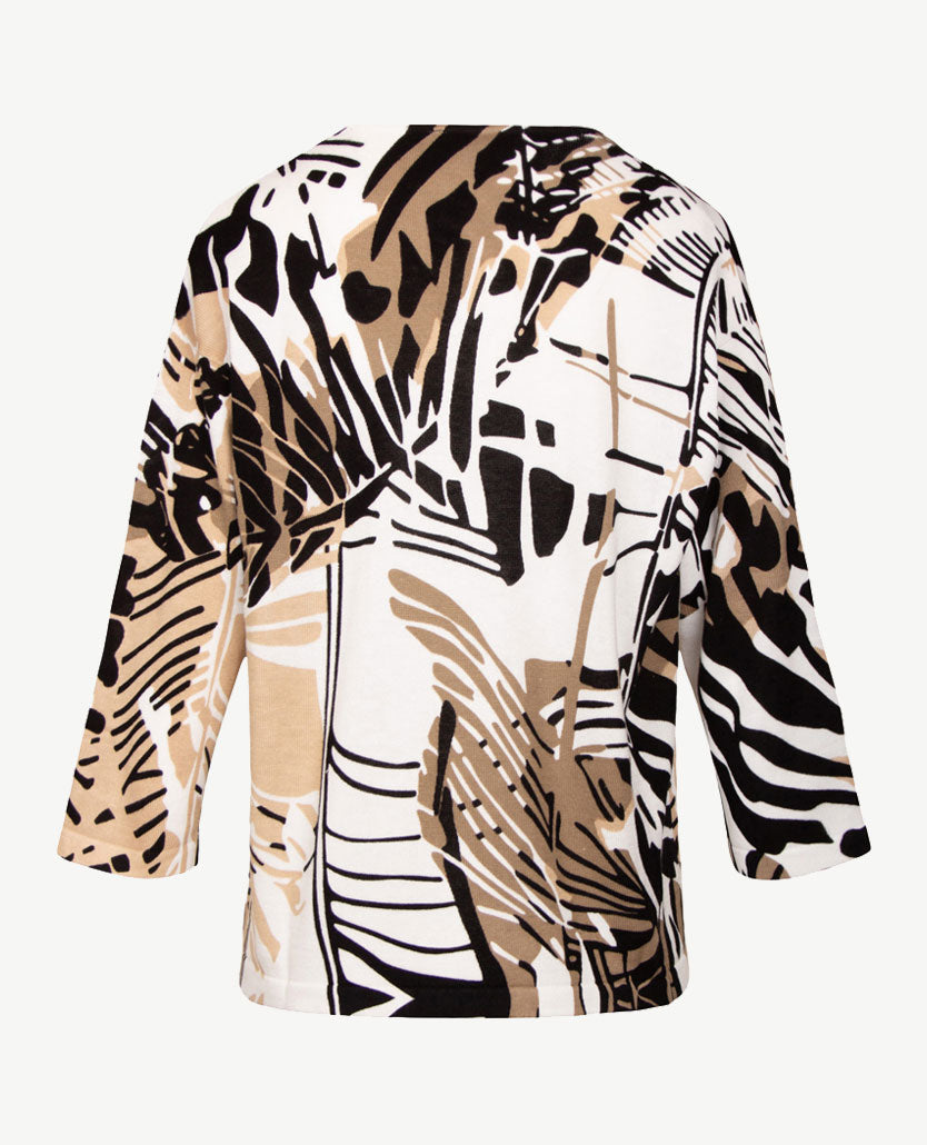 Gollé Haug - Lichte pullover V-hals - Wit met zwart en beiges-taupe