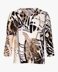 Gollé Haug - Lichte pullover V-hals - Wit met zwart en beiges-taupe