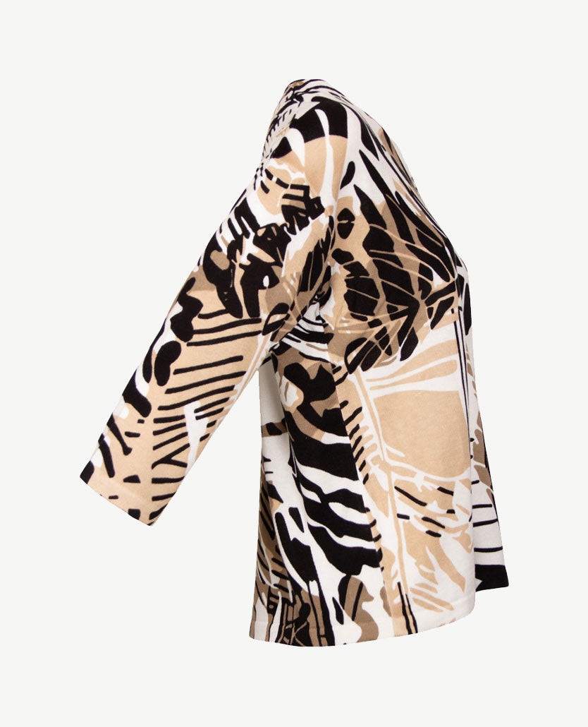 Gollé Haug - Lichte pullover V-hals - Wit met zwart en beiges-taupe