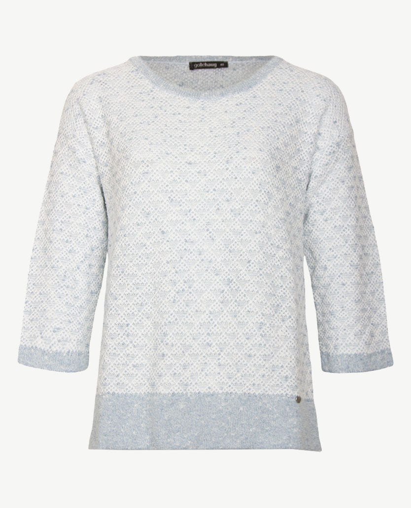 Gollé Haug - Lichte pullover ronde hals - Bouclé wit en blue