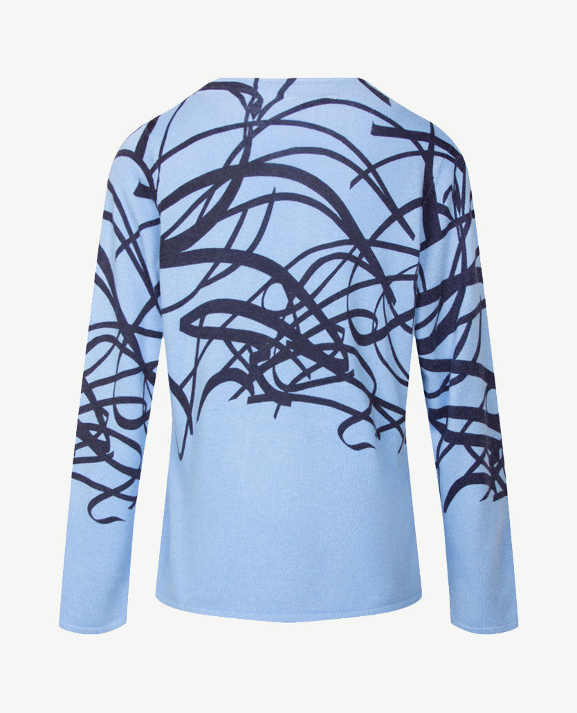 Gollé Haug - Dunne damespullover - Ronde hals - Iceblue met navy