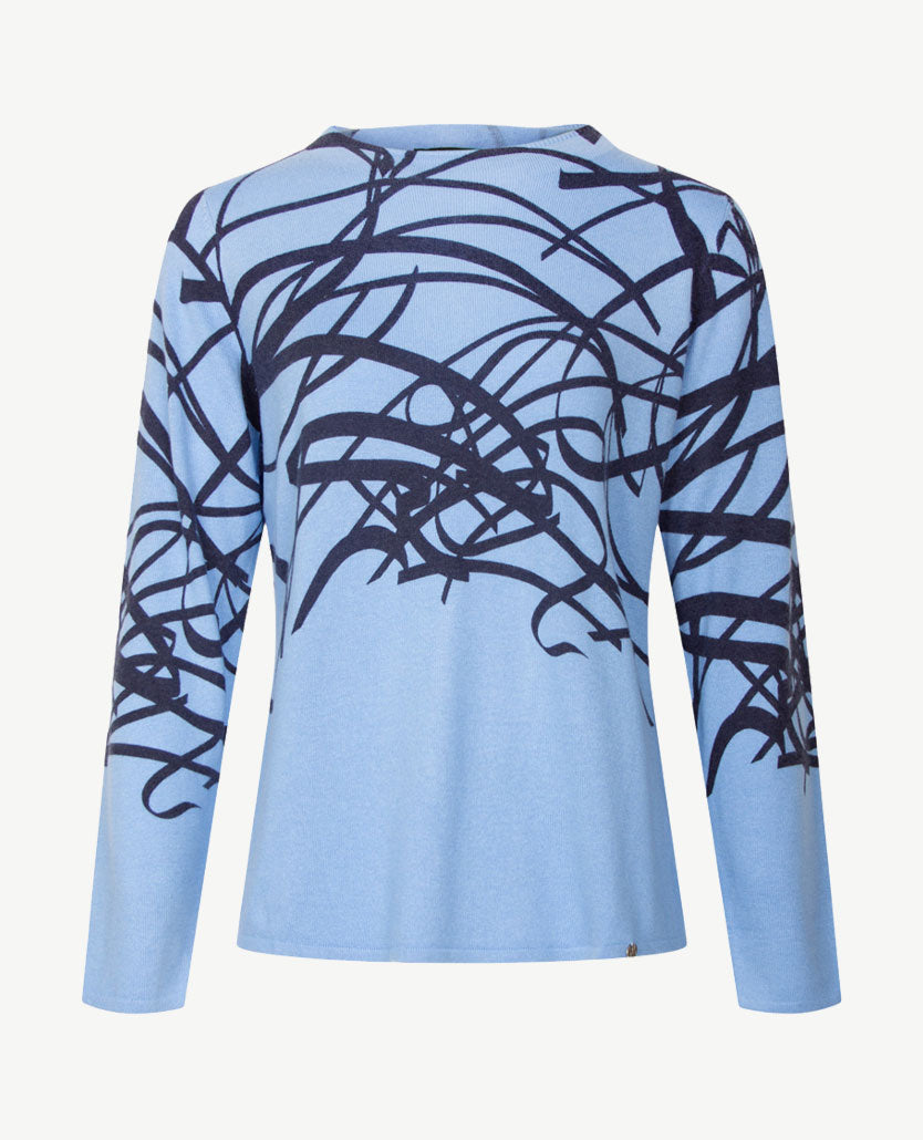 Gollé Haug - Dunne damespullover - Ronde hals - Iceblue met navy