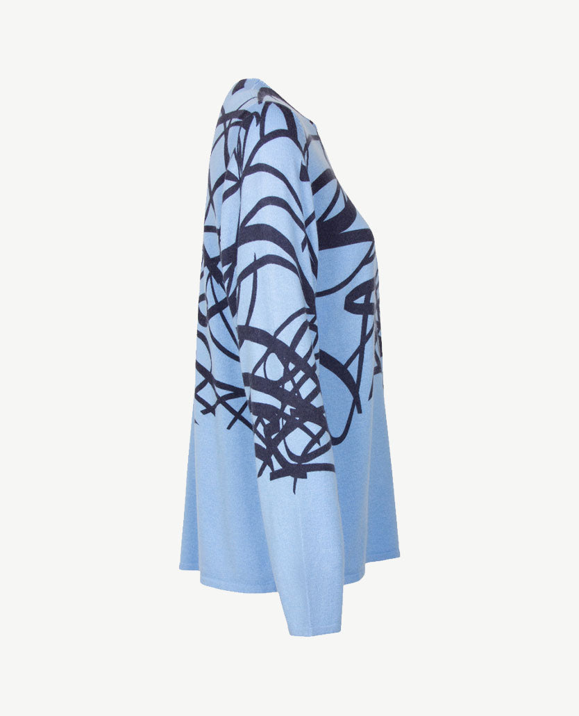Gollé Haug - Dunne damespullover - Ronde hals - Iceblue met navy