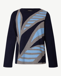 Gollé Haug - Damespullover ronde hals - Navy met grijs en blue