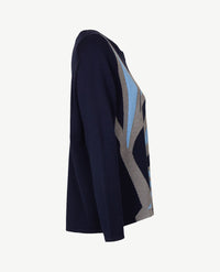 Gollé Haug - Damespullover ronde hals - Navy met grijs en blue