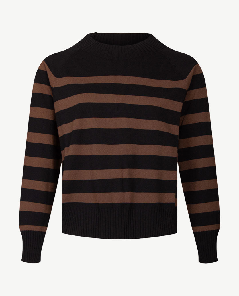 Gollé Haug - Pullover - ronde hals - Streep zwart met choco