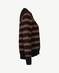 Gollé Haug - Pullover - ronde hals - Streep zwart met choco