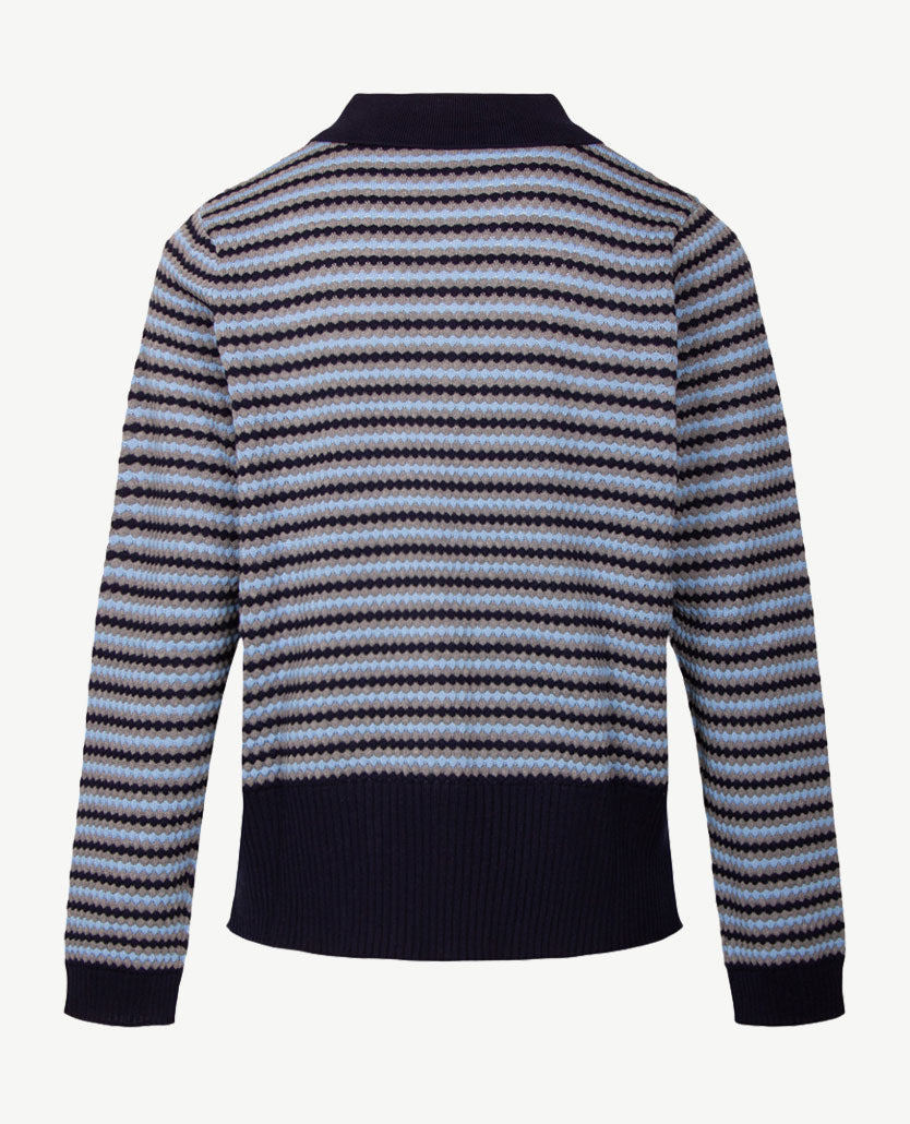 Gollé Haug - Damespolo gebreid - Navy met grijs en blue