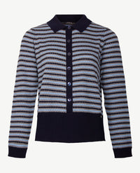 Gollé Haug - Damespolo gebreid - Navy met grijs en blue