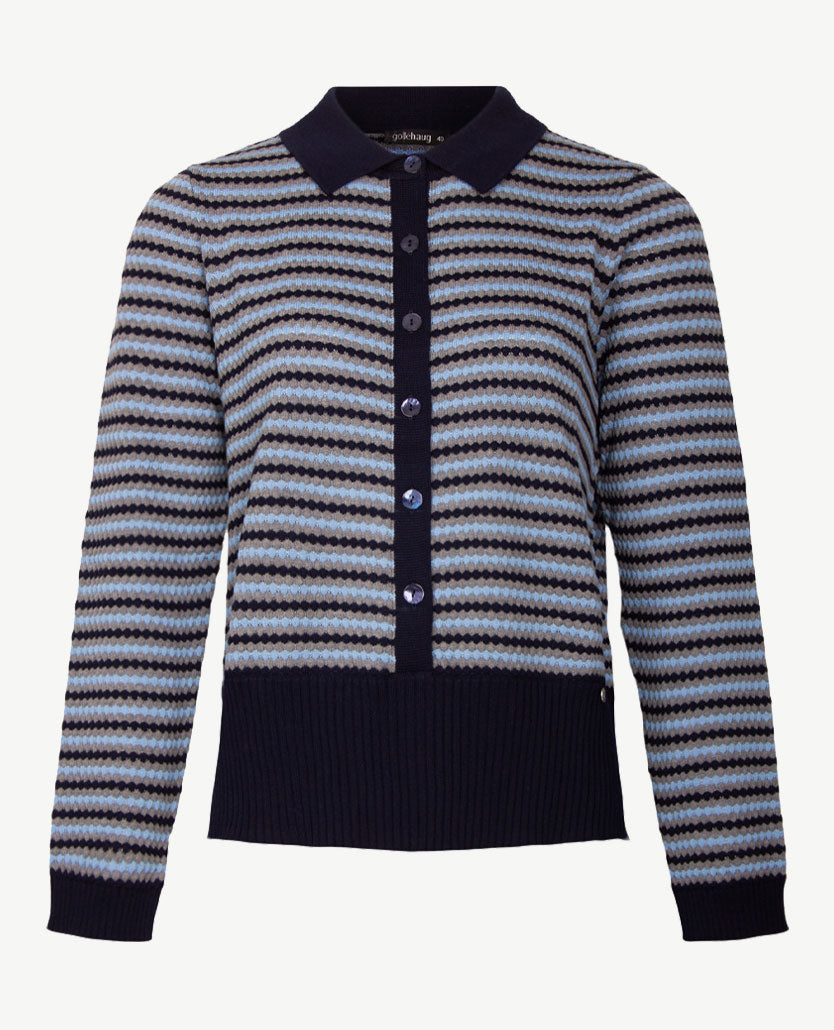 Gollé Haug - Damespolo gebreid - Navy met grijs en blue