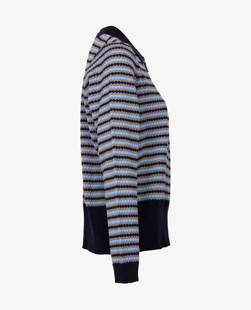 Gollé Haug - Damespolo gebreid - Navy met grijs en blue