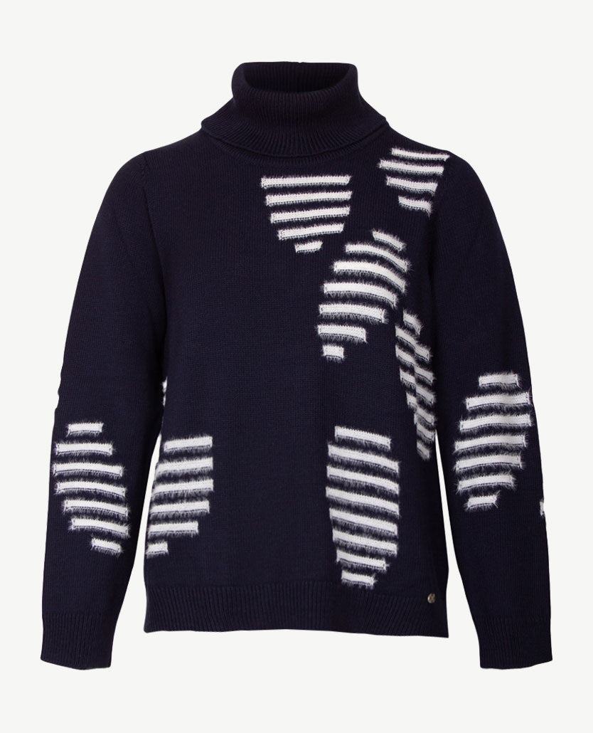 Gollé Haug - Damespullover met coll - Marine met off-white